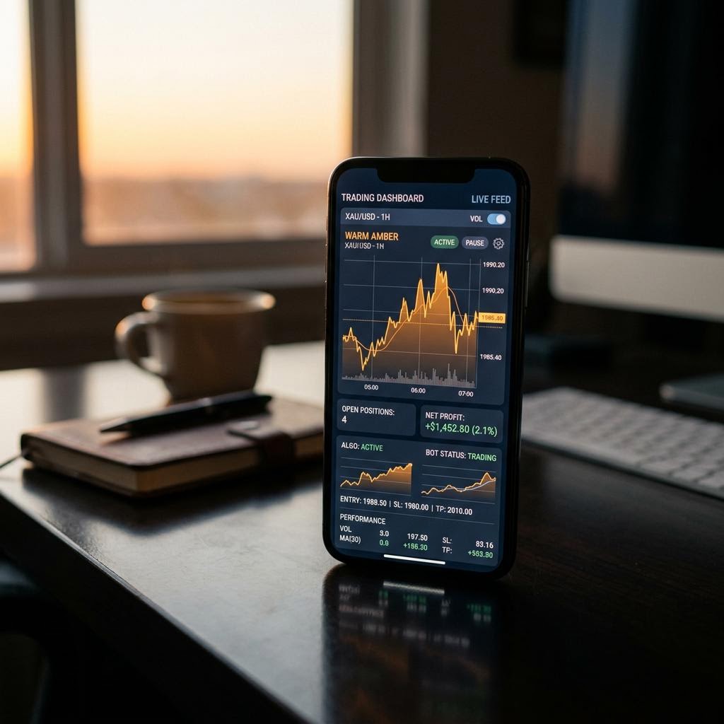 Painel da plataforma de negociação cripto com IA Realix AI num telemóvel